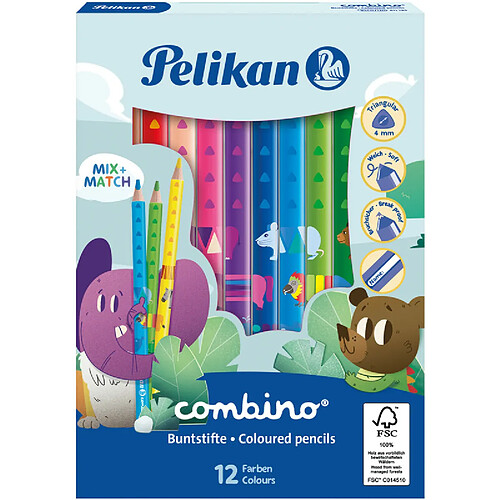 Pelikan Crayon couleur triangulaire combino, étui carton 12 ()