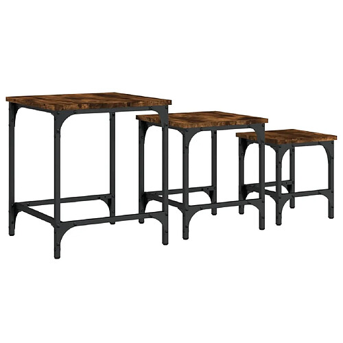 Maison Chic Lot de 3 Tables basses gigognes pour salon | Table à café chêne fumé bois d'ingénierie -GKD82409