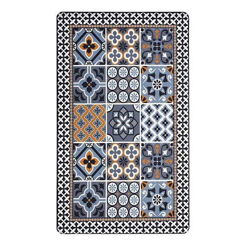 Thedecofactory AZULEJOS VINYLE - Tapis de cuisine carreaux de ciment bleu foncé 45x75