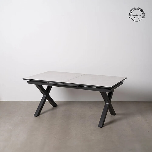 BigBuy Home Table de Salle à Manger Blanc Noir Céramique Aluminium Verre 180 x 100 x 77 cm