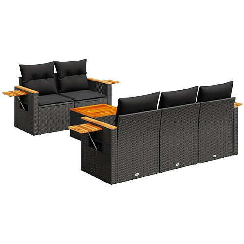 Maison Chic Salon de jardin 6 pcs avec coussins | Ensemble de Table et chaises | Mobilier d'Extérieur noir résine tressée -GKD50719