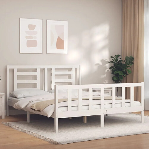 Maison Chic Lit adulte - Cadre Structure de lit avec tête de lit Contemporain blanc 160x200 cm bois massif -MN43386