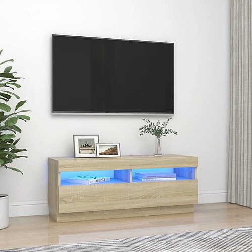 vidaXL Meuble TV avec lumières LED chêne sonoma 100x35x40 cm