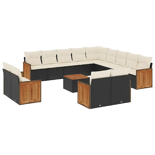 Maison Chic Salon de jardin avec coussins 14 pcs, Ensemble Tables et chaises de jardin, noir résine tressée -GKD644331