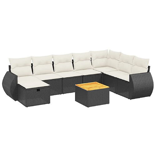 Maison Chic Ensemble Tables et chaises d'extérieur 9 pcs avec coussins,Salon de jardin noir résine tressée -GKD756180