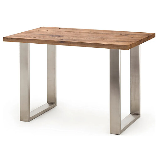 Pegane Table haute en acier et chêne bassano - Longueur 160 x Hauteur 107 x Profondeur 100 cm