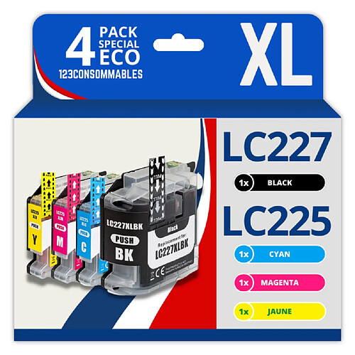 123Consommables Pack 4 cartouche compatible BROTHER LC227XL, LC225XL