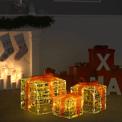 vidaXL Boîtes-cadeaux de Noël décoratives 3 pcs Acrylique Blanc chaud