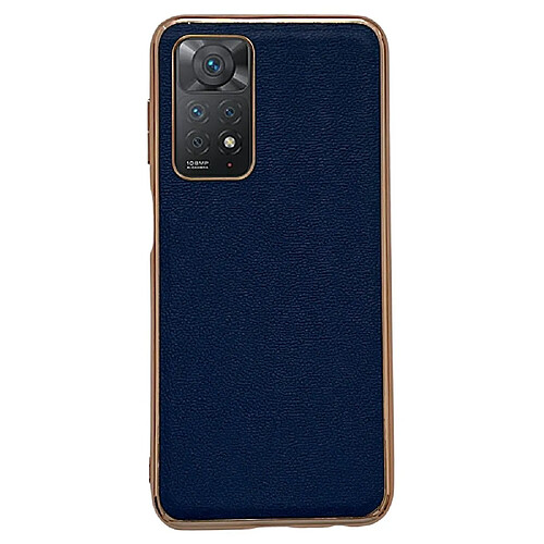 Coque en TPU + cuir véritable électroplaqué pour votre Xiaomi Redmi Note 11 Pro 4G (MediaTek)/Note 11 Pro 5G (Qualcomm)/Note 11E Pro 5G - bleu