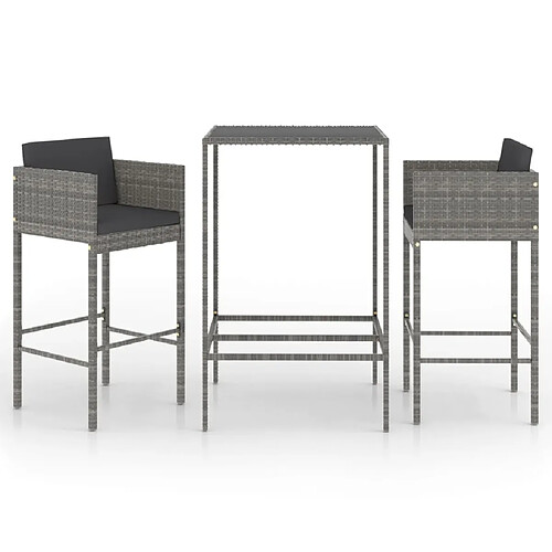 Maison Chic Ensemble de bar de jardin 3 pcs et coussins,Table + chaises + coussins de jardin Résine tressée Gris -GKD171553