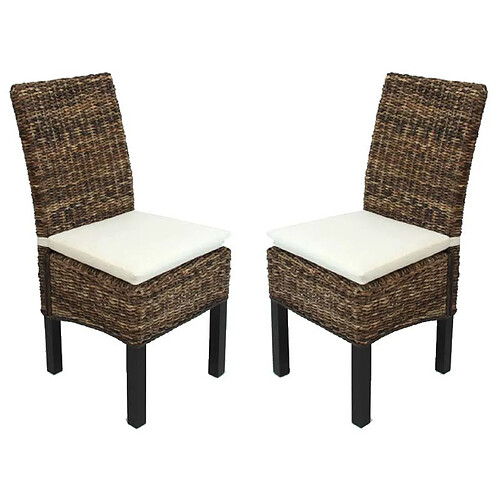 Decoshop26 Lot de 2 chaises de salle à manger Bali en banane tresse sombre avec coussin design rustique 04_0000198