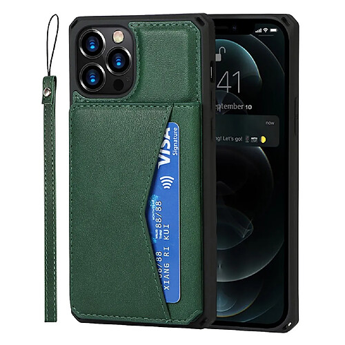 Coque en TPU + PU avec béquille, porte-cartes, hybride vert pour votre Apple iPhone 12/12 Pro