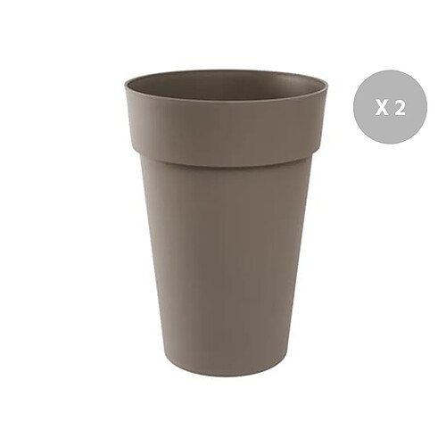 Lot de 2 Pots de fleur rond Toscane Ø 46 x H.65 cm Taupe - Eda