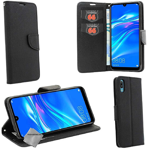 Htdmobiles Housse etui portefeuille pour Huawei Honor 8A + film ecran - NOIR / NOIR