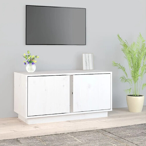 Maison Chic Meuble TV scandinave - Banc TV pour salon Blanc 80x35x40,5 cm Bois de pin massif -MN84586