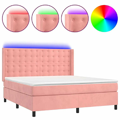 Maison Chic Lit adulte- Lit + matelas + LED,Sommier à lattes de lit matelas et LED Rose 180x200 cm Velours -GKD28482