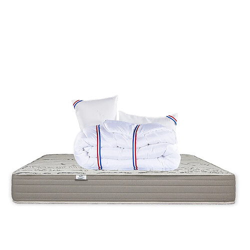 LUXURY LITERIE Matelas 140x200 cm, OrganicCotton, 24 cm, ferme, face été/hiver + 2 oreillers + couette