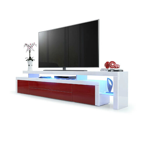 Mpc Meuble TV Blanc Et Bordeaux Laqué + LED (lxhxp) : 227 X 52 X 36