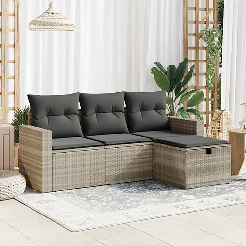 vidaXL Salon de jardin 4 pcs avec coussins gris clair résine tressée