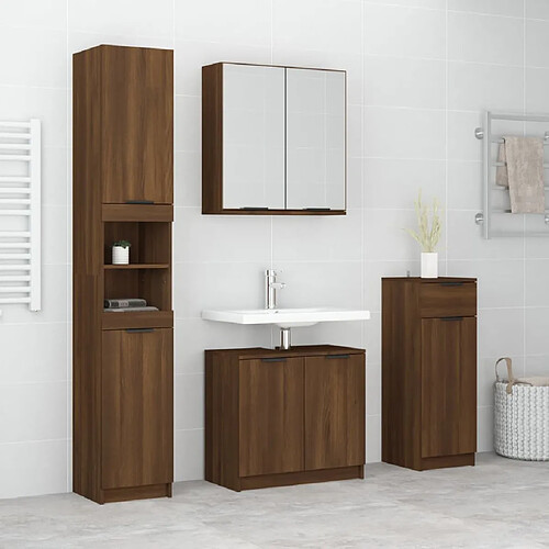 ComfortXL Ensemble D'armoires De Salle De Bain 4 Pièces Chêne Marron