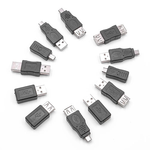 vhbw 12x Adaptateurs OTG pour appareils mobiles - Kit de âbles USB 2.0, noir