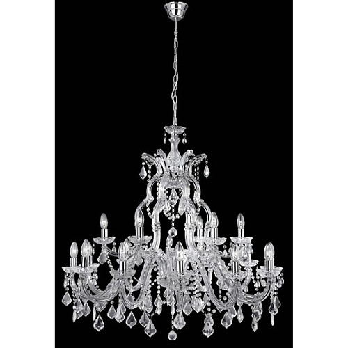 Searchlight Chandelier sans abats jours Marie Therese Cristal Chrome 18 ampoules 94cm