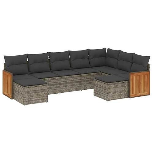 Maison Chic Salon de jardin 9 pcs avec coussins | Ensemble de Table et chaises | Mobilier d'Extérieur gris résine tressée -GKD66498