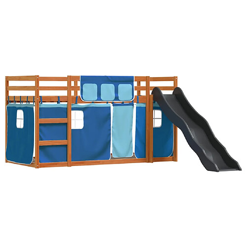 Vidaxl Lit superposé avec toboggan et rideaux bleu 90x190 cm