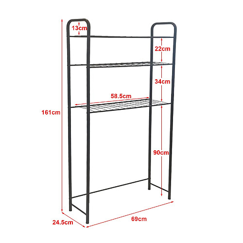 Helloshop26 Étagère de salle de bain à 3 niveaux sur pied 161 x 69 x 24,5 cm noir 03_0007067