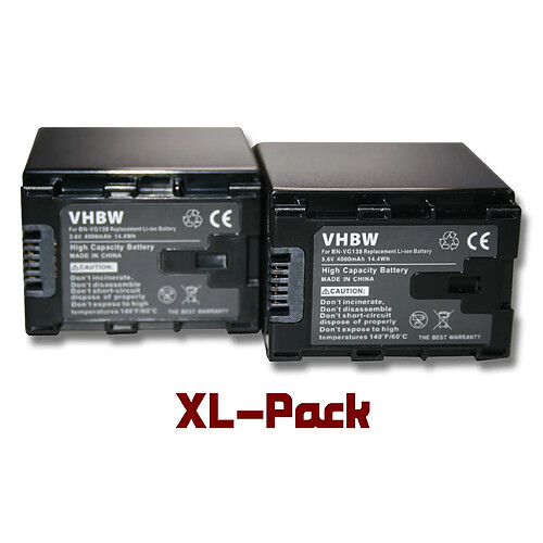 Lot de 2 batteries vhbw 4000mAh avec info-puce pour caméscope, appareil photo JVC GZ-MS210U, GZ-MS215, GZ-MS215BEU, GZ-MS215PEU, GZ-MS215SEU, GZ-MS216