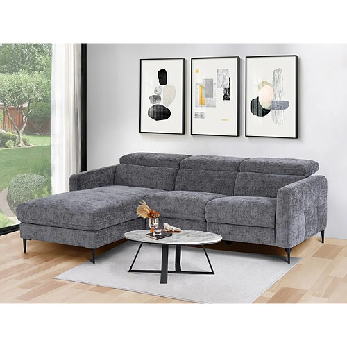 Vente-Unique Canapé d'angle gauche relax électrique en tissu gris anthracite FUSETA