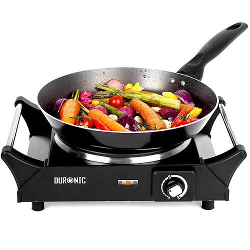 Duronic HP1 BK Plaque de cuisson chauffante électrique avec foyer en fonte de 20 cm | 1500W | Compacte et mobile | Poignées ergonomiques | Thermostat | Cuisinière pour camping, camping-car, caravane