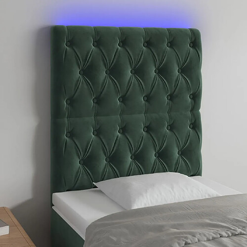 vidaXL Tête de lit à LED Vert foncé 80x7x118/128 cm Velours