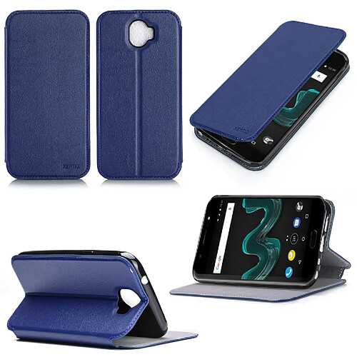 Etui Wiko WIM 4G bleu luxe Ultra Slim Style Cuir avec stand - Housse Folio Flip Cover coque de protection smartphone Wiko WIM 5,5 pouces bleue - Accessoires pochette XEPTIO : Exceptional case !