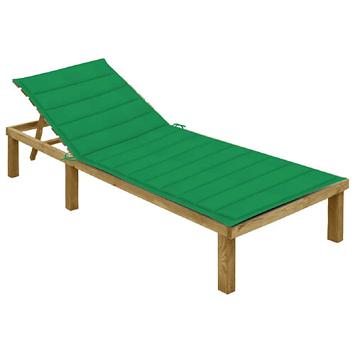 Helloshop26 Transat chaise longue bain de soleil lit de jardin terrasse meuble d'extérieur avec coussin vert bois de pin imprégné 02_0012538