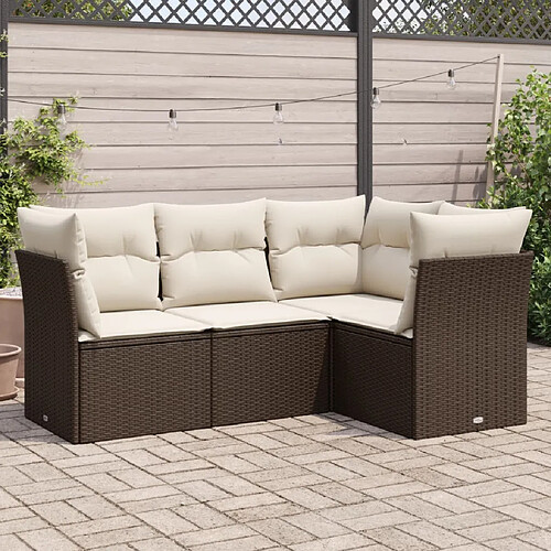 vidaXL Salon de jardin 4 pcs avec coussins marron résine tressée