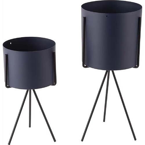 Pt' Set de 2 supports à plantes ronds Pedestal bleu foncé.