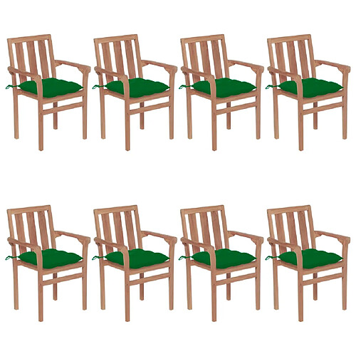 vidaXL Chaises de jardin empilables avec coussins lot de 8 Teck solide