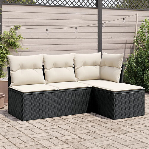 vidaXL Salon de jardin 4 pcs avec coussins noir résine tressée