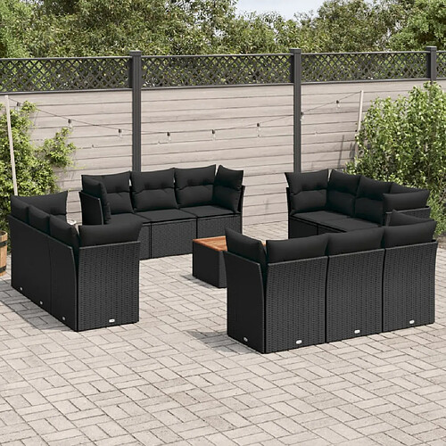 vidaXL Salon de jardin avec coussins 13 pcs noir résine tressée