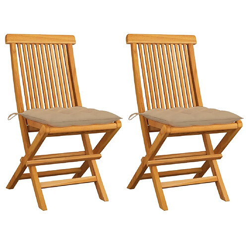 vidaXL Chaises de jardin et coussins beige lot de 2 Bois teck massif