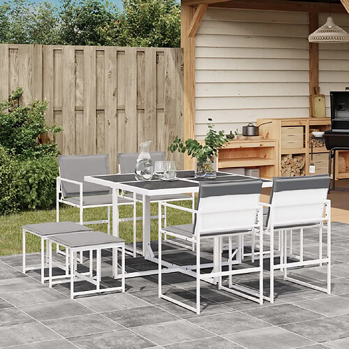 vidaXL Ensemble à manger de jardin avec coussins 9 pcs blanc textilène