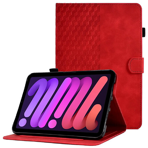 Etui en PU fonction réveil/veille automatique, anti-chutte, motif de couture avec support et porte-cartes pour votre iPad mini (2021) - rouge