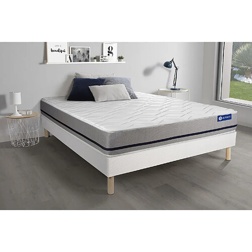 ACTISOM Ensemble matelas 140x190 ACTILATEX SOFT 3zones de confort + sommier KIT blanc