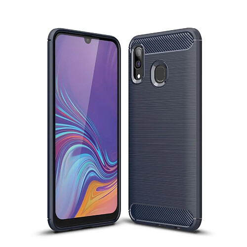 Wewoo Coque en TPU antichoc fibre de carbone brossée pour Galaxy A30 (bleu marine)