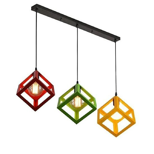 Stoex Suspension Contemporain en Cage Cube Fer, Lustre Abat-jour 3 Couleur Différent Luminaire pour Salon Salle à Manger Cuisine