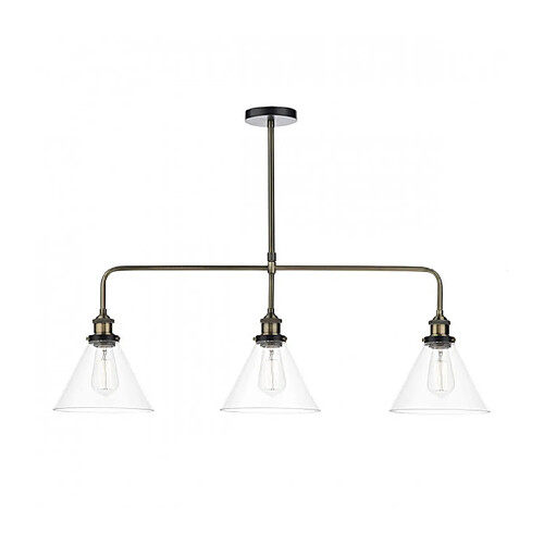 Luminaire Center Suspension Ray laiton antique et verre 3 ampoules