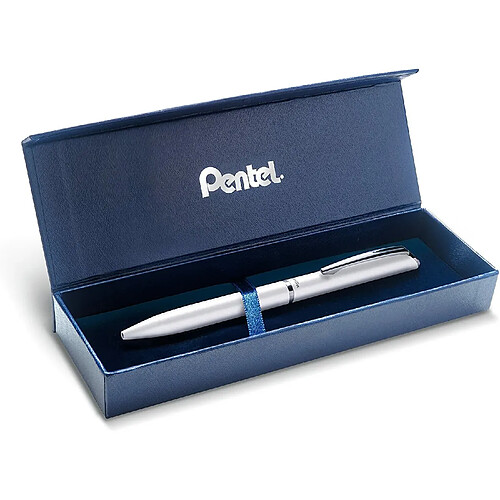 Pentel BL2007 EnerGel Roller Gel Haut de Gamme Rétractable Pointe 0,7 mm Corps Métal Mat Blanc - Coffret Cadeau