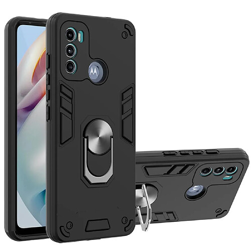 Coque en TPU 2-en-1, hybride avec béquille en anneau magnétique noir pour votre Motorola Moto G60