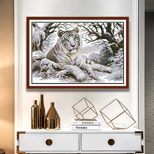 Kits De Point De Croix Estampé Et Compté - Tigre Blanc 11ct 65x45cm